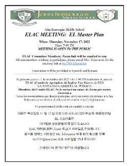 ELAC MEETING: EL Master Plan on Thursday, November 17, 2022 at 5:00 PM
